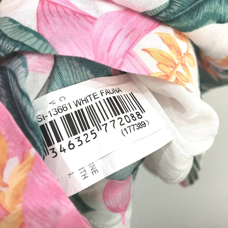 Jeanswest White Fauna Pink Floral Tie Neck Short Sleeve Top Ladies Size 10 NEW