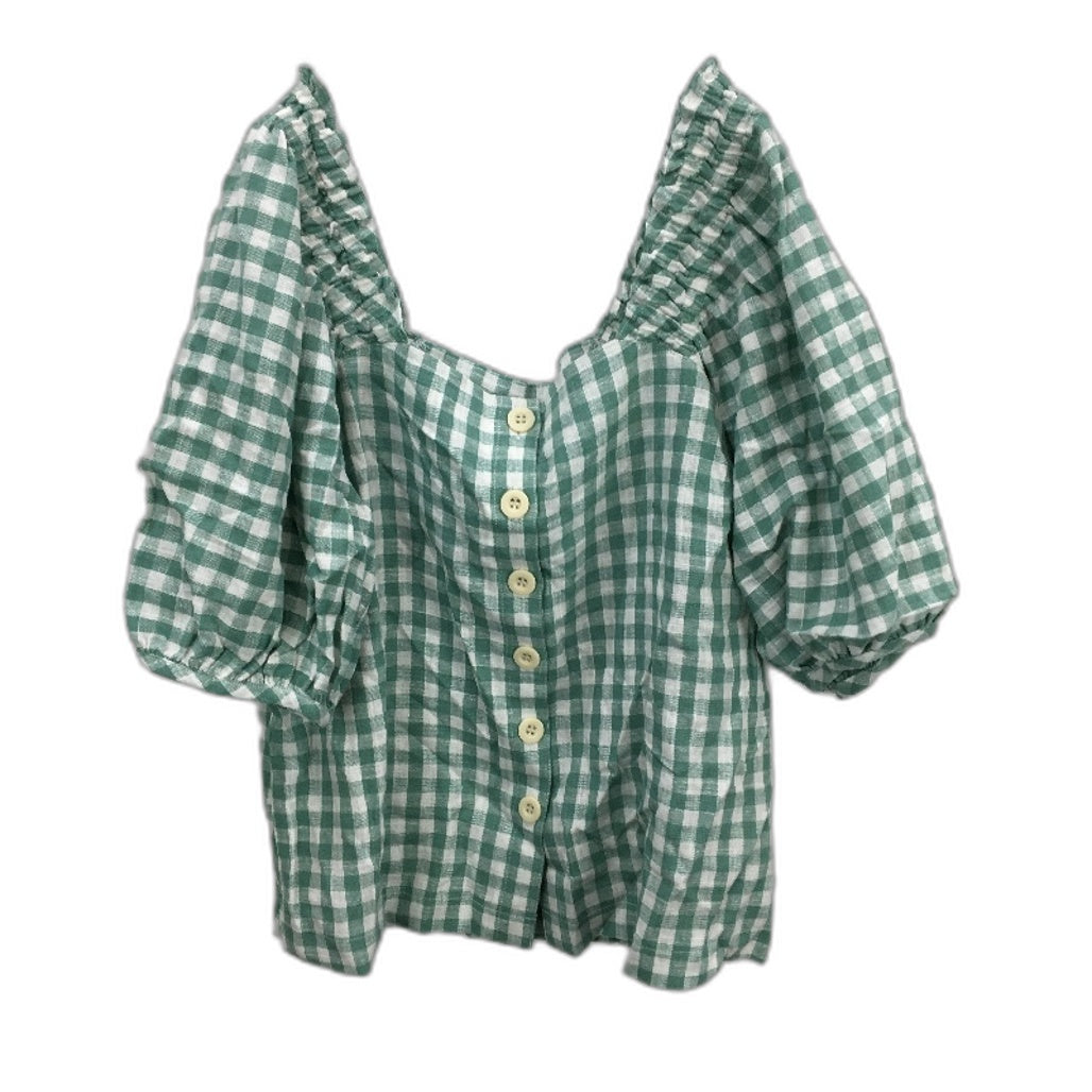 Jeanswest Green Ginham Check Linen Blend S/Sleeve Cropped Top Ladies Size 10 NEW