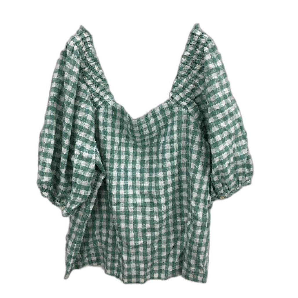 Jeanswest Green Ginham Check Linen Blend S/Sleeve Cropped Top Ladies Size 10 NEW