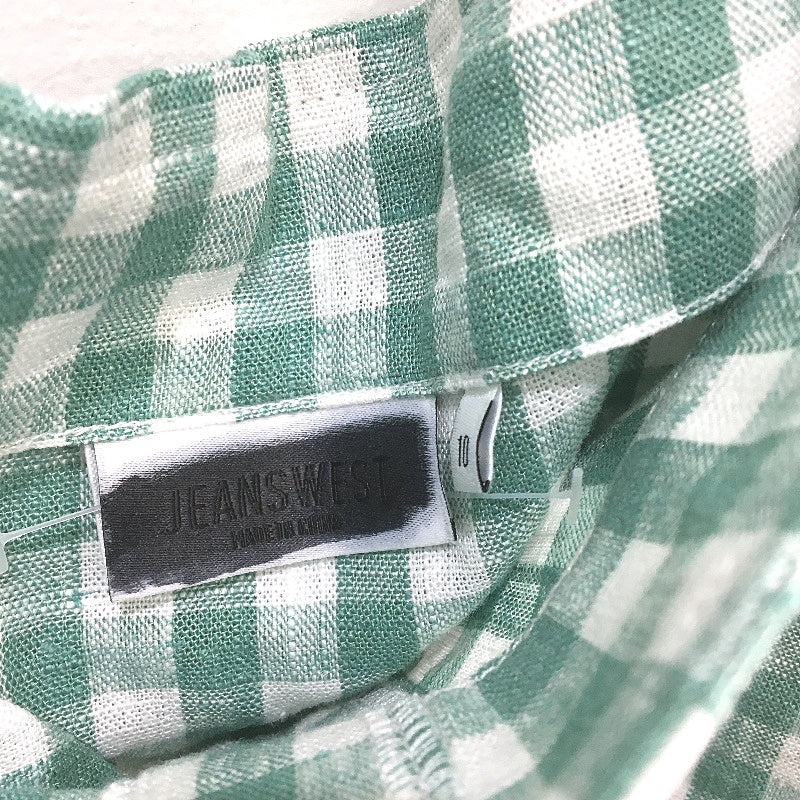 Jeanswest Green Ginham Check Linen Blend S/Sleeve Cropped Top Ladies Size 10 NEW