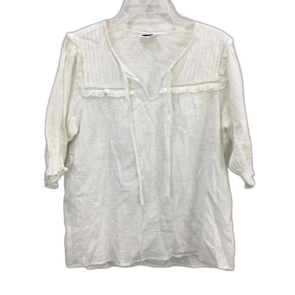 Jeanswest White 100% Cotton 3/4 Sleeve Tie Up Neck Top Ladies Size 10 NEW