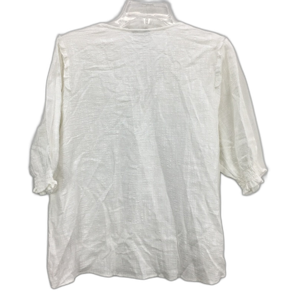 Jeanswest White 100% Cotton 3/4 Sleeve Tie Up Neck Top Ladies Size 10 NEW