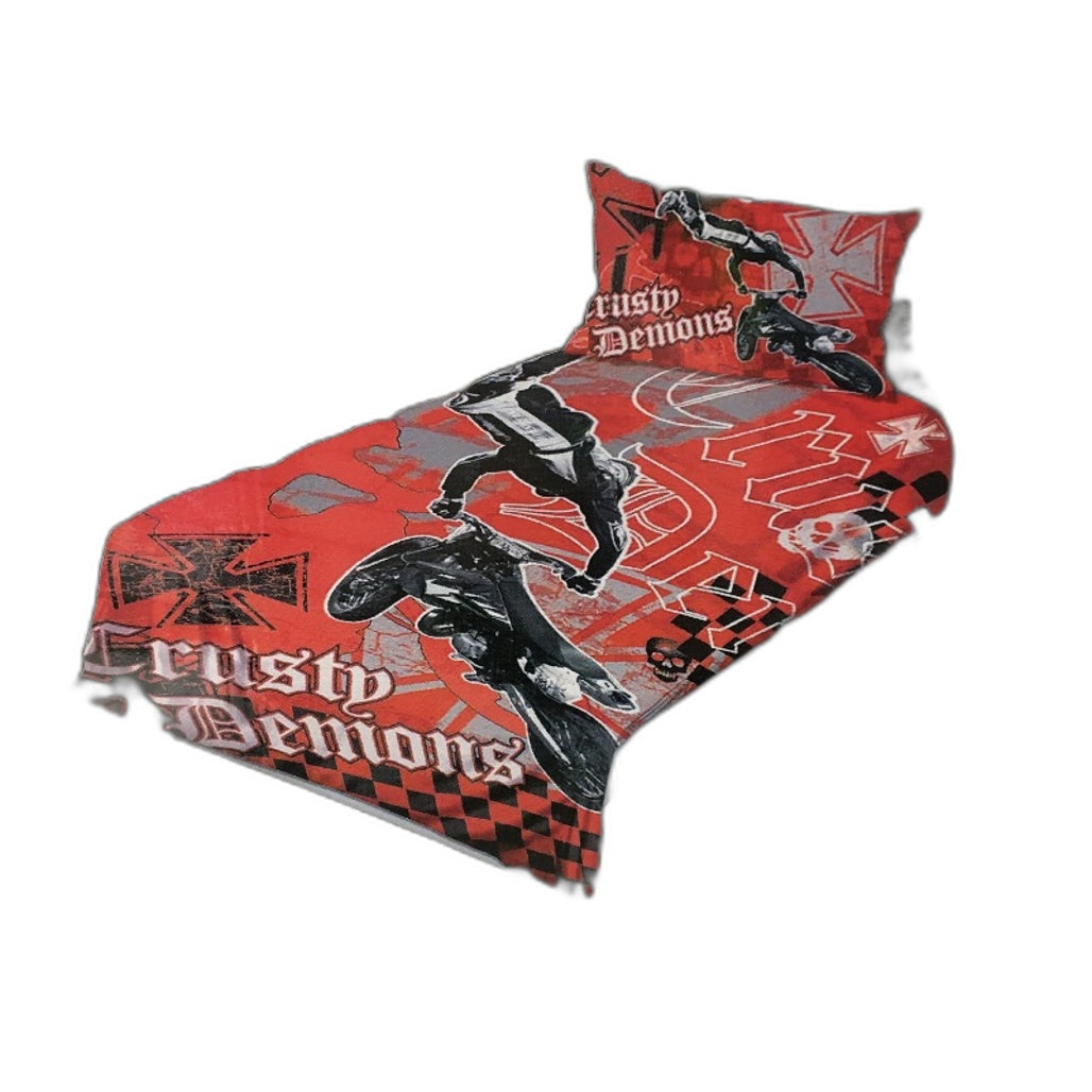 Caprice Crusty Demons Motorbike Quilt Cover Set with 2 Pillowcases DOUBLE NEW