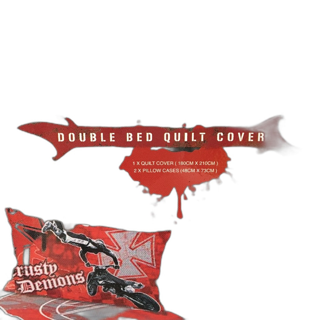 Caprice Crusty Demons Motorbike Quilt Cover Set with 2 Pillowcases DOUBLE NEW