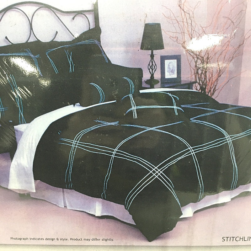 Caprice Stitchline Black and White Quilt Cover Set with 2 Pillowcases SINGLE NEW