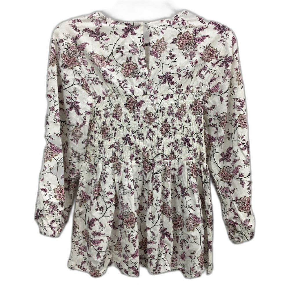 Jeanswest Cream Lavender Floral Linen Blend Blouse Top Ladies Size 10 NEW