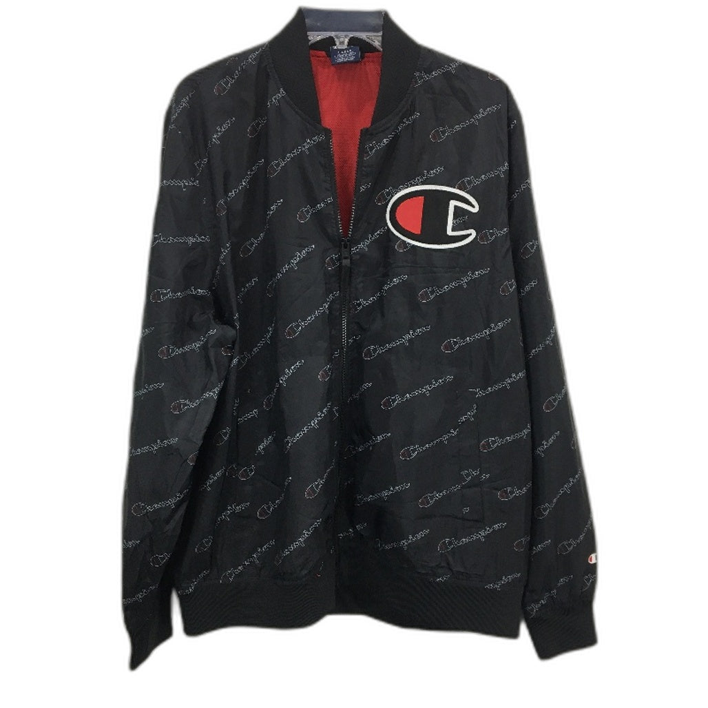 Champion Lightweight Black With Full Logo Print Zip Up Jacket Unisex Size L