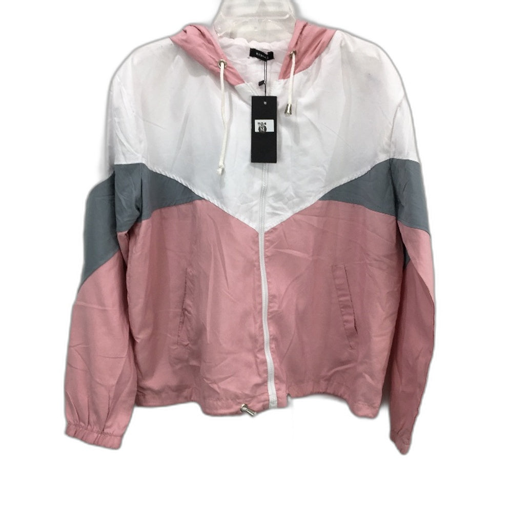 Rising Pastel Pink Grey White Hooded Lightweight Jacket Ladies Size M NEW
