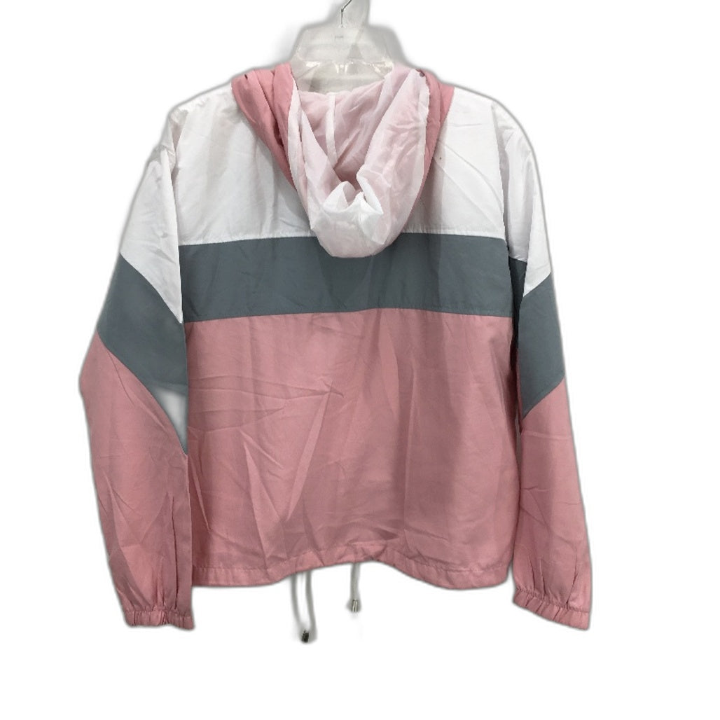 Rising Pastel Pink Grey White Hooded Lightweight Jacket Ladies Size M NEW