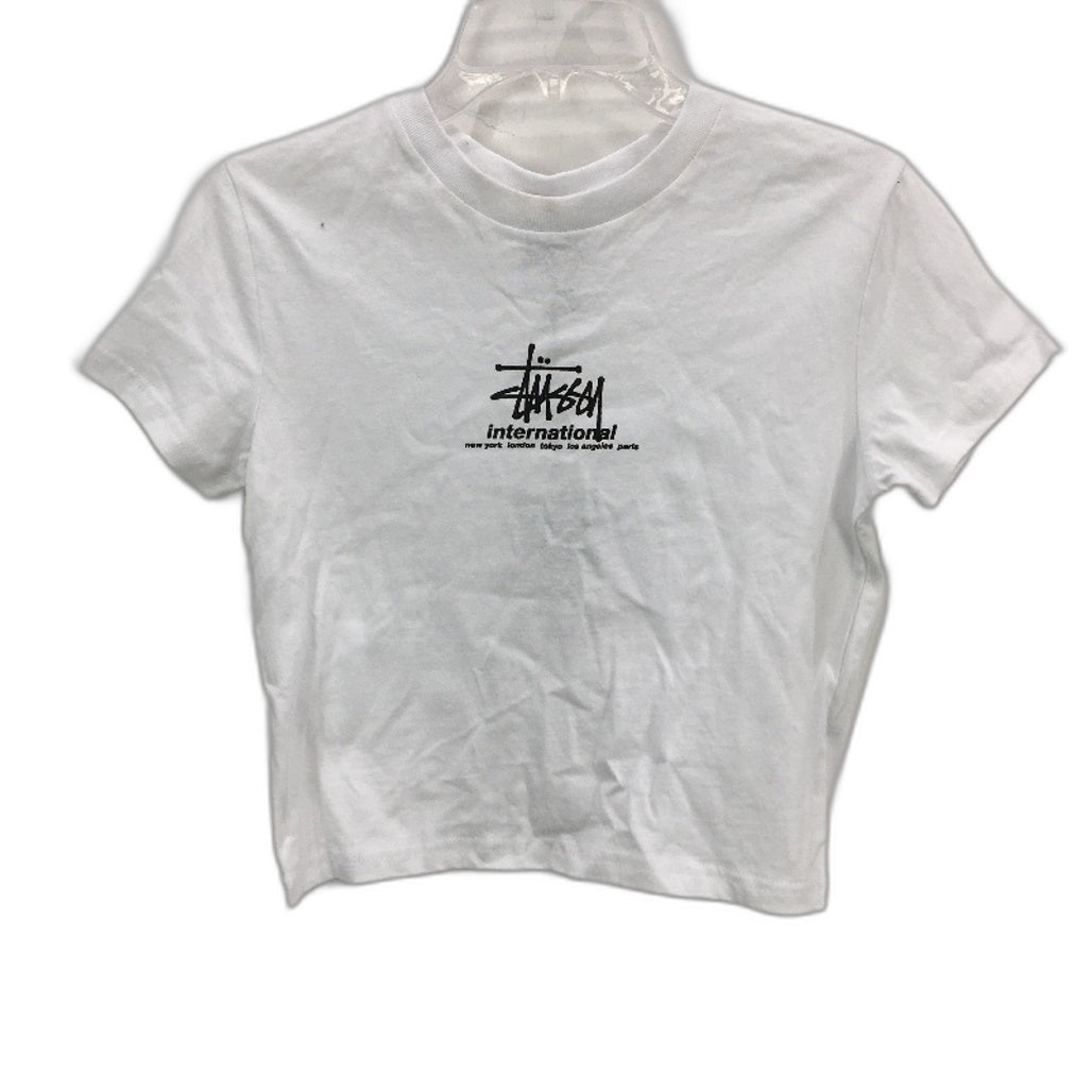 Stussy White 100% Cotton International Slim Crop Tee Ladies Size 8 NEW