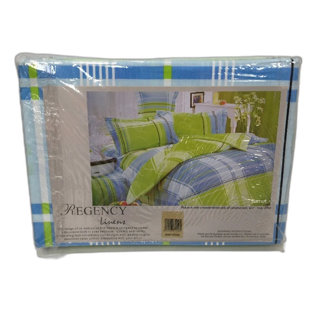 Regency Linens Barnet Green Blue 100% Cotton Percale QUEEN Quilt Cover Set NEW