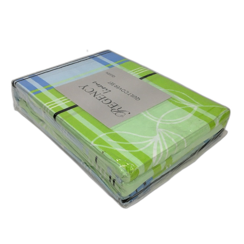 Regency Linens Barnet Green Blue 100% Cotton Percale QUEEN Quilt Cover Set NEW