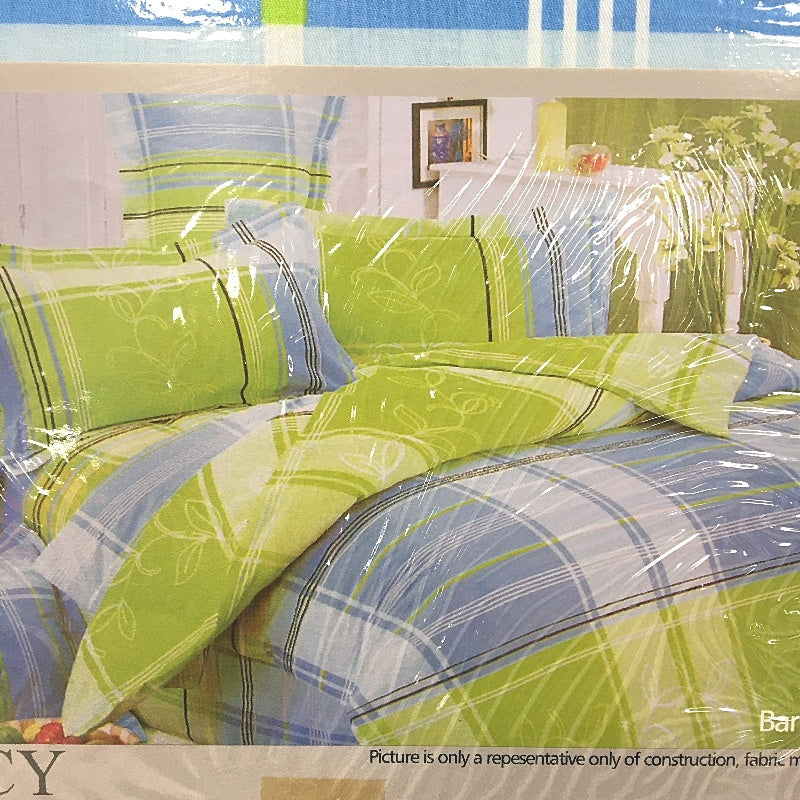 Regency Linens Barnet Green Blue 100% Cotton Percale QUEEN Quilt Cover Set NEW
