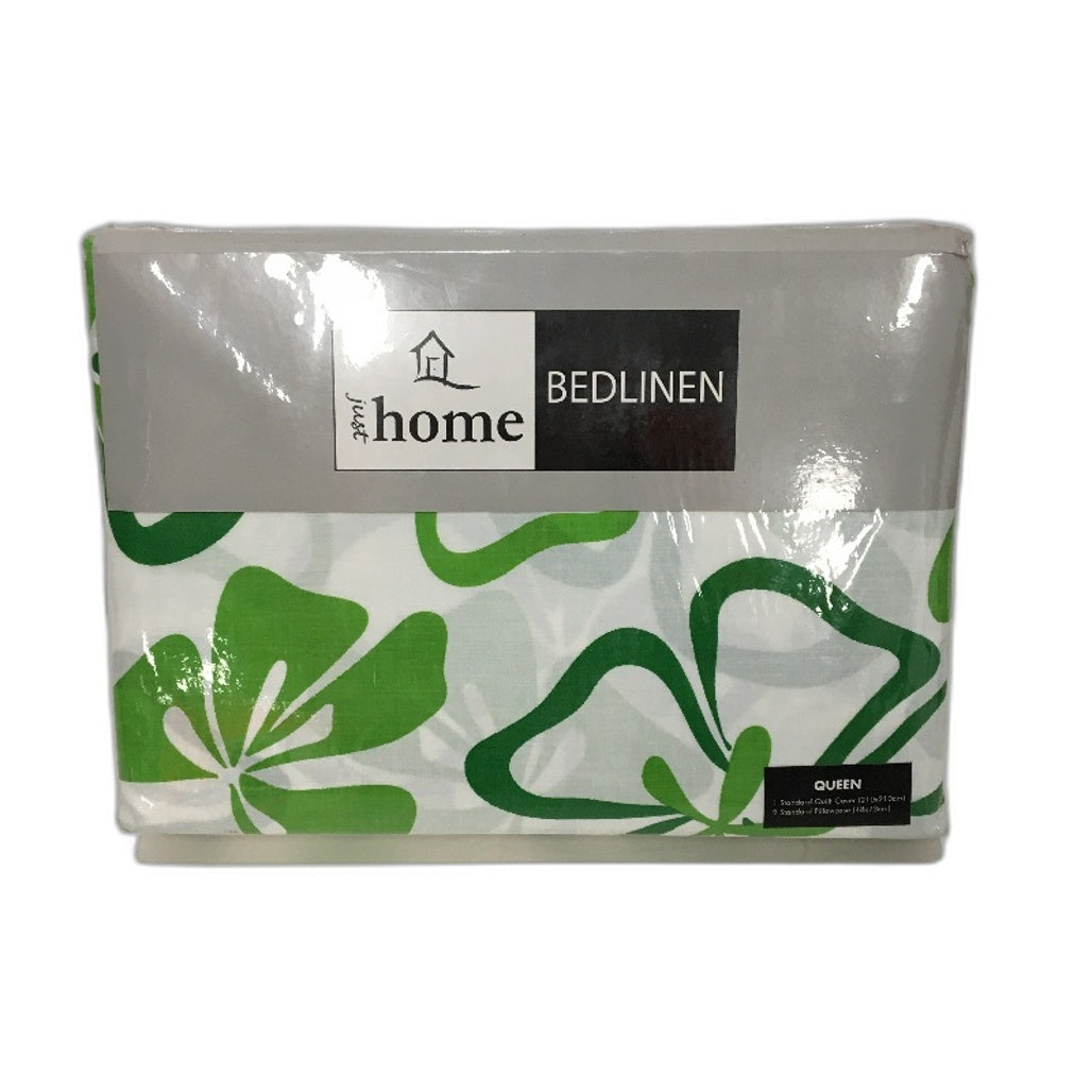 Just Home Bedlinen Jardin Green Floral Cotton Blend QUEEN Quilt Cover Set NEW