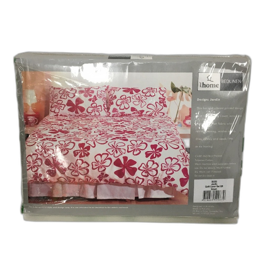 Just Home Bedlinen Jardin Green Floral Cotton Blend QUEEN Quilt Cover Set NEW
