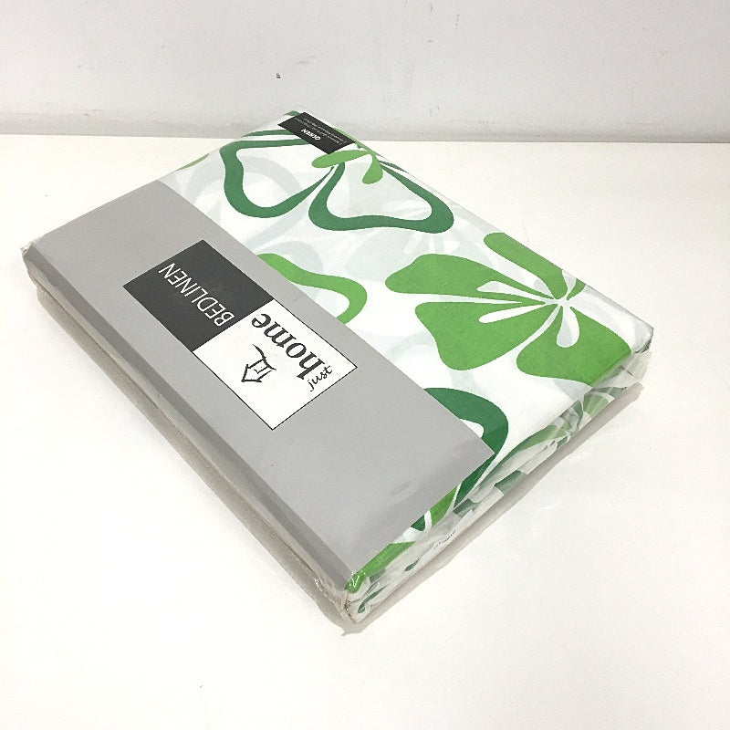 Just Home Bedlinen Jardin Green Floral Cotton Blend QUEEN Quilt Cover Set NEW