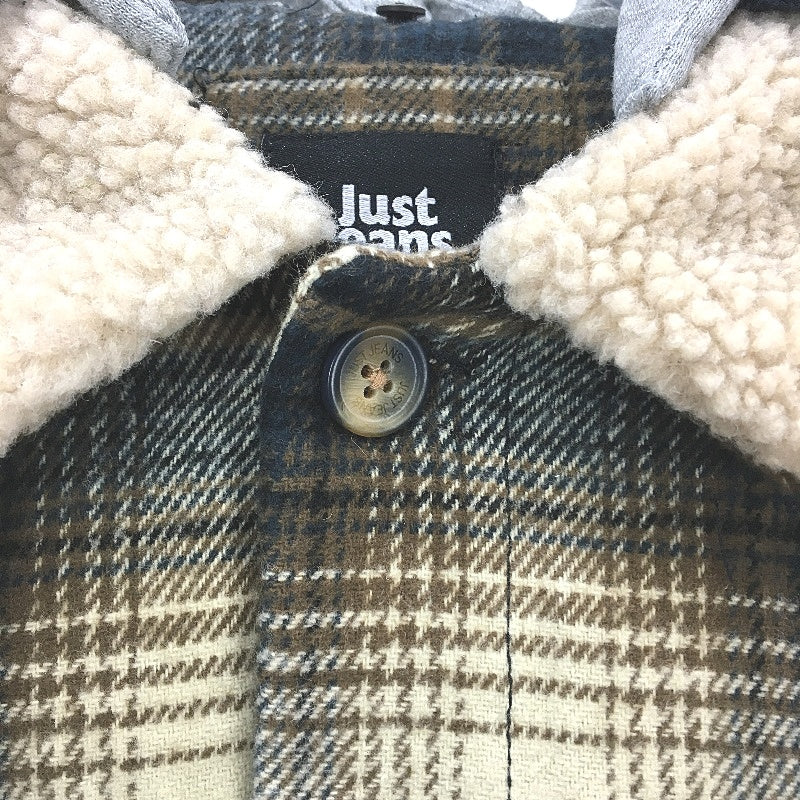 Just Jeans Brown Flannel Check Grey Removable Jersey Hood Jacket Mens Size L NEW