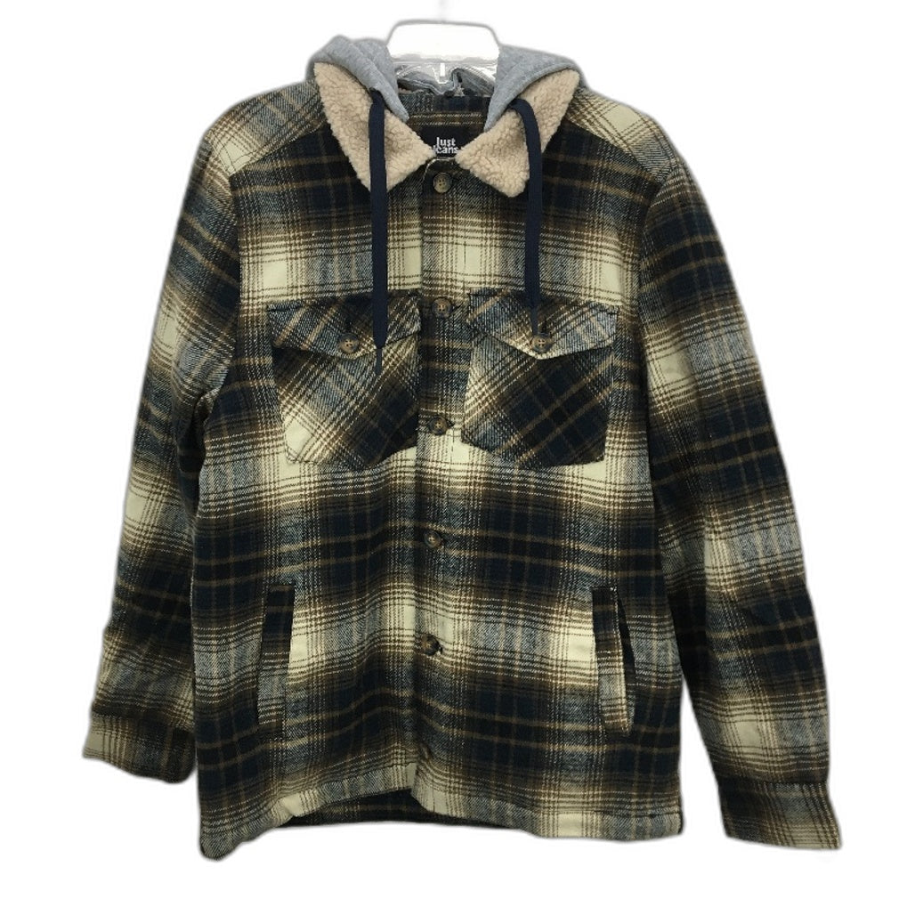 Just Jeans Brown Flannel Check Grey Removable Jersey Hood Jacket Mens Sze XL NEW