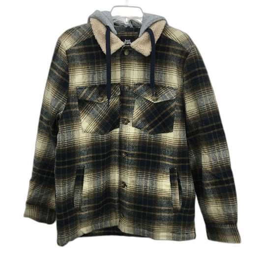 Just Jeans Brown Flannel Check Grey Removable Jersey Hood Jacket Mens Sze XL NEW
