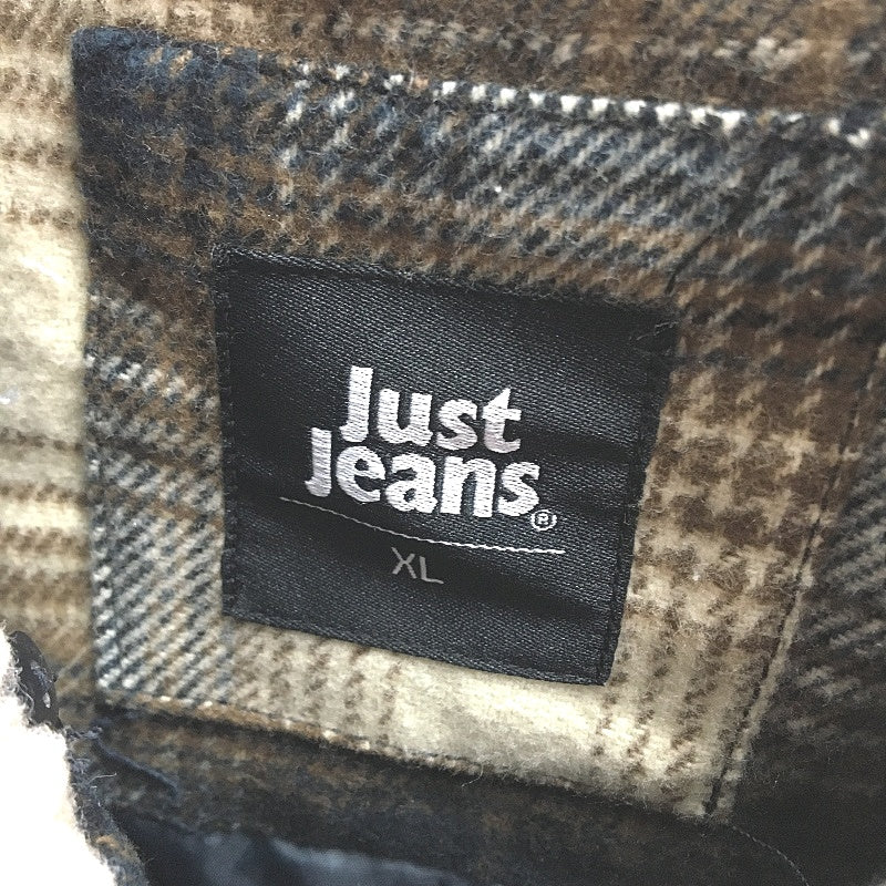 Just Jeans Brown Flannel Check Grey Removable Jersey Hood Jacket Mens Sze XL NEW