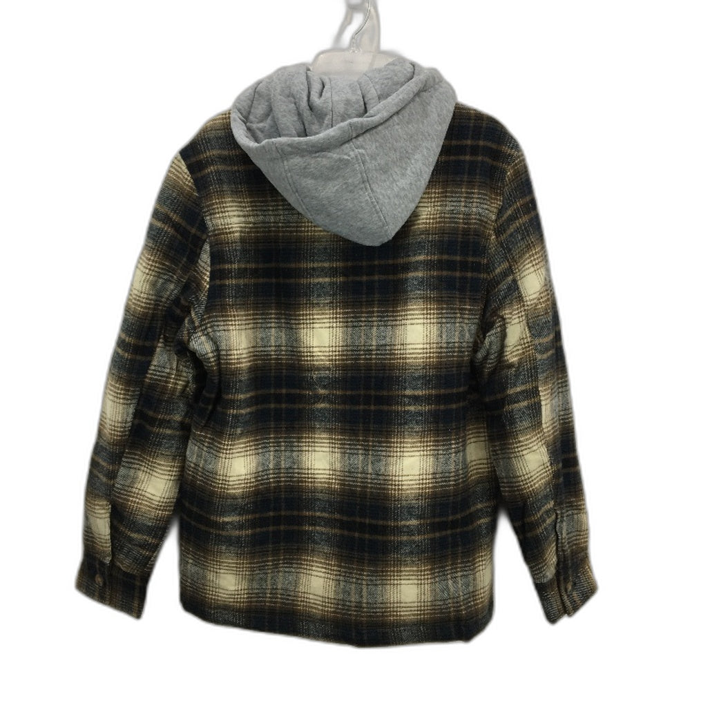 Just Jeans Brown Flannel Check Grey Removable Jersey Hood Jacket Mens Sz 2XL NEW