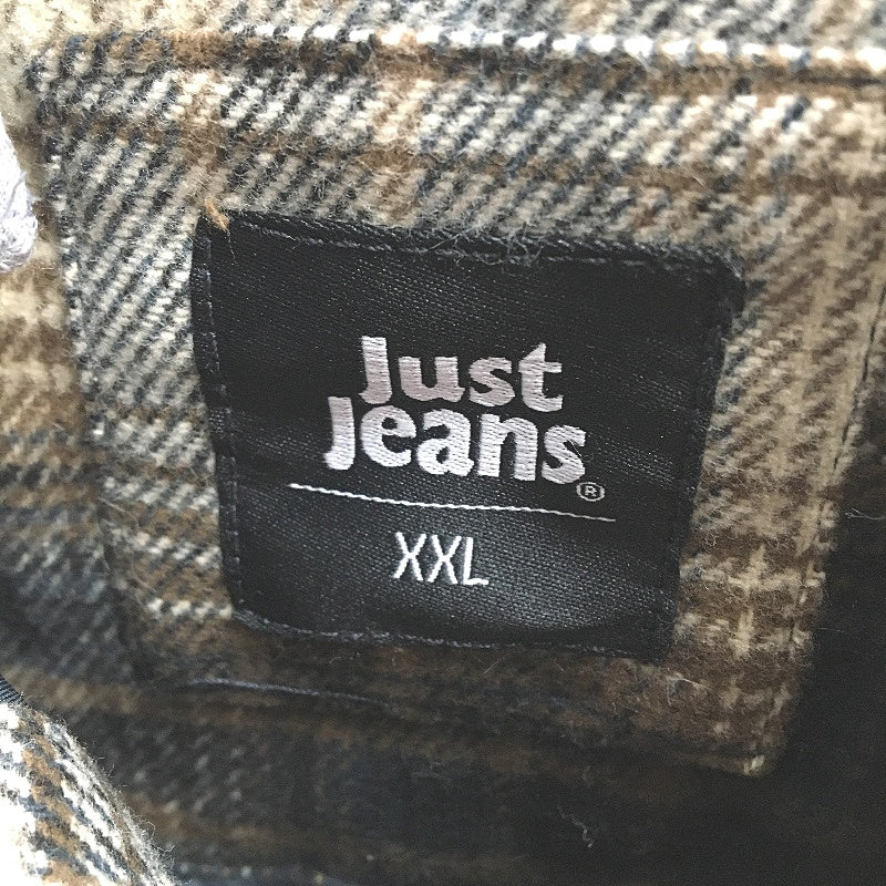 Just Jeans Brown Flannel Check Grey Removable Jersey Hood Jacket Mens Sz 2XL NEW