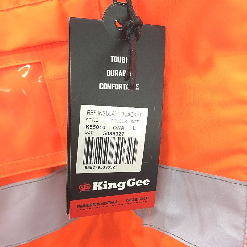 KingGee Reflective Insulated HiVis Orange Workwear Jacket Mens Size L NEW