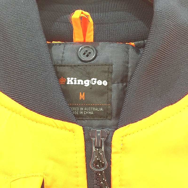 KingGee Reflective Bomber Concealed Hood HiVis Orange Workwear Jacket Mens Sze M