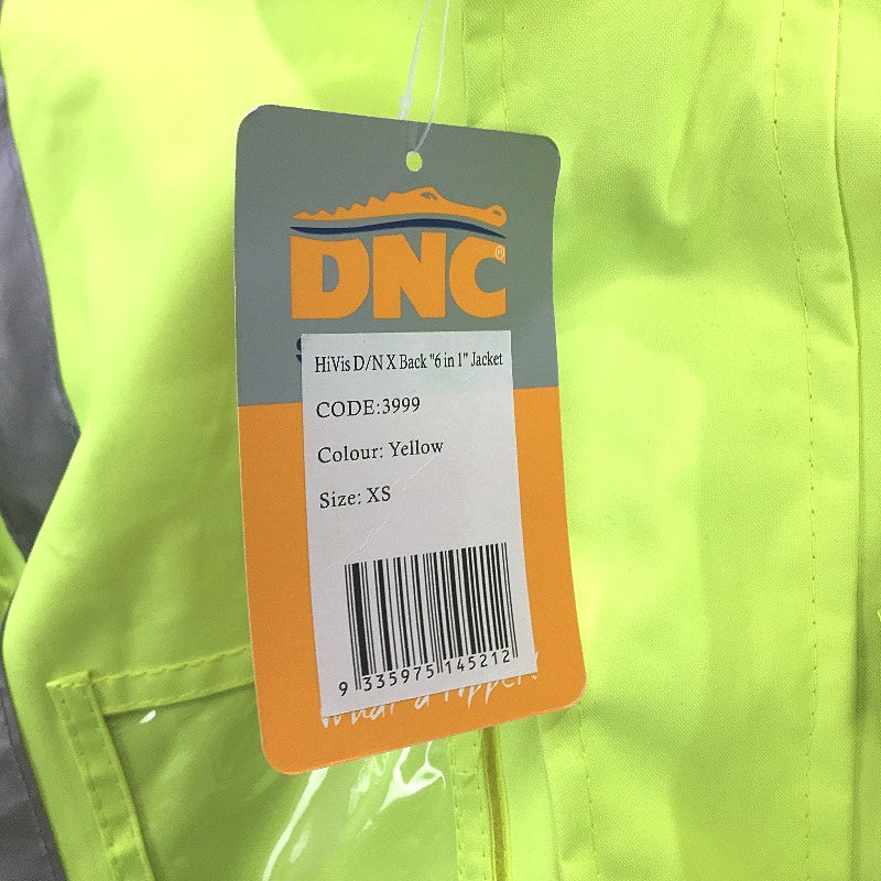 DNC Workwear HiVis Yellow 6 in 1 Reflective Waterproof Jacket Mens Size XS NEW
