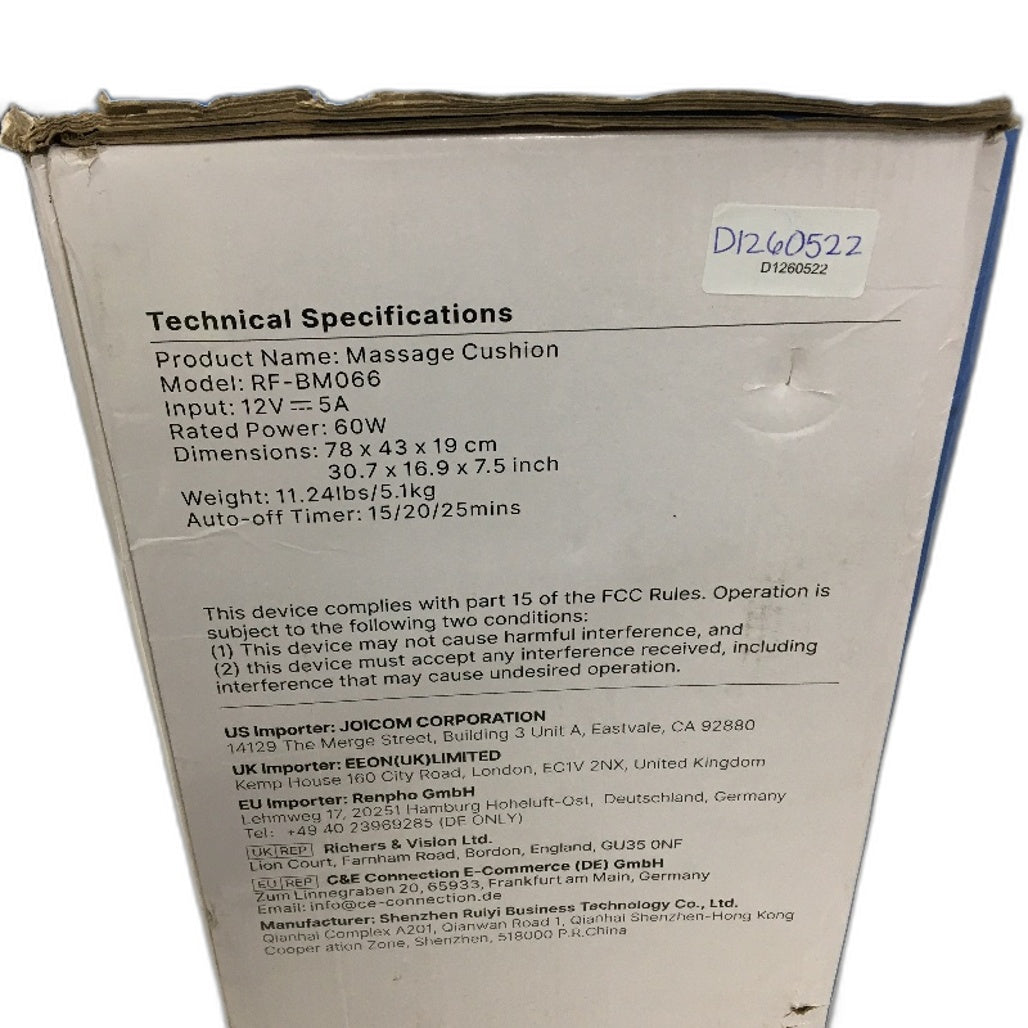 Renpho RF-BM066 Back and Neck 3 Mode Heated Shiatsu Massage Cushion DEMO