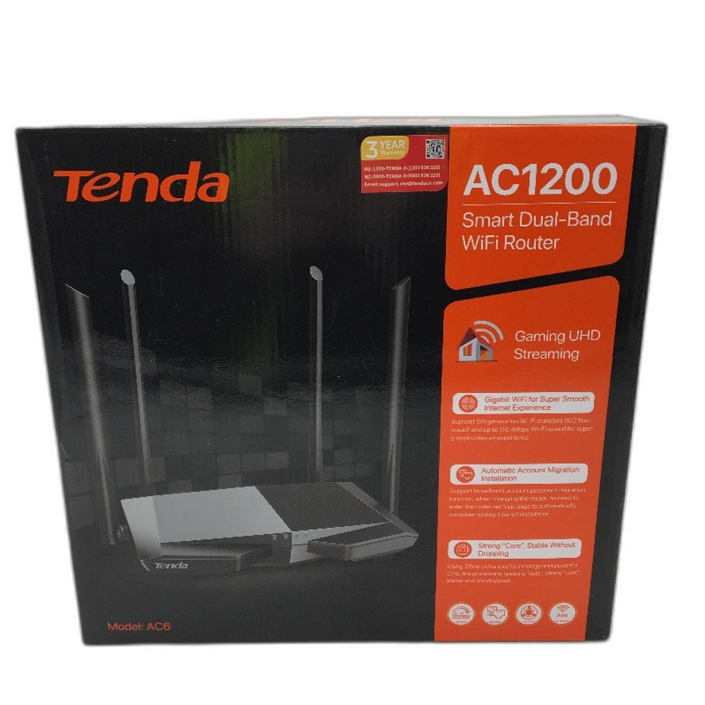 Tenda AC1200 Smart Dual Band WiFi Router AC6 Gaming UHD Super Smooth Streaming