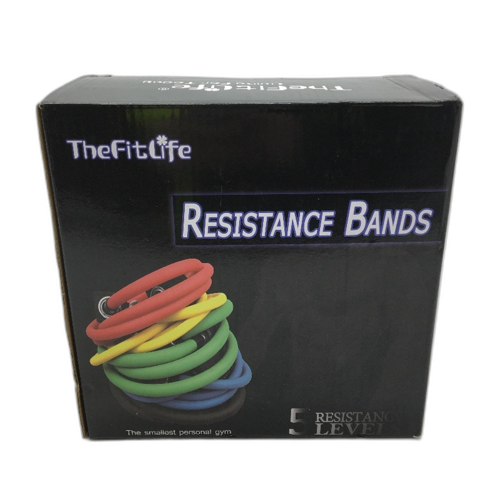 TheFitLife 5 Level Multicoloured Home Exercise Resistance Bands 10-150lbs NEW