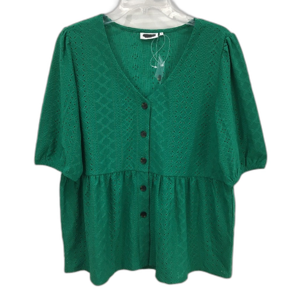 Jeanswest Vivid Green Short Sleeve Button Up Blouse Ladies Size Small NEW