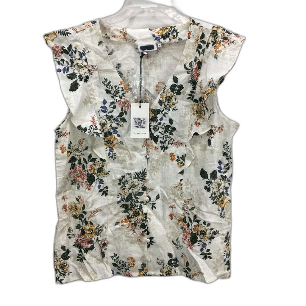 Jeanswest Penelope Linen Blend White With Floral Summer Top Ladies Size 10 NEW