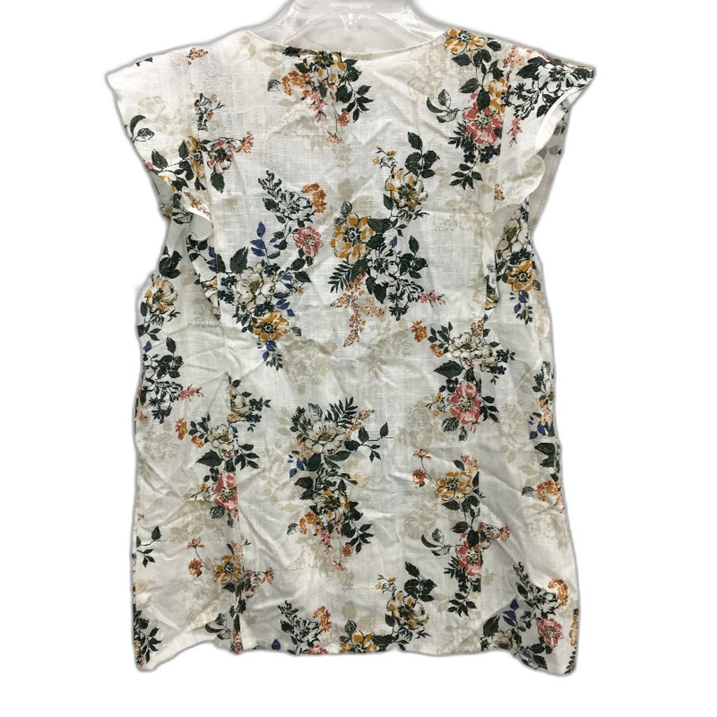 Jeanswest Penelope Linen Blend White With Floral Summer Top Ladies Size 10 NEW