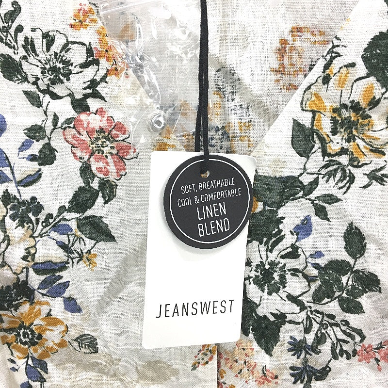 Jeanswest Penelope Linen Blend White With Floral Summer Top Ladies Size 10 NEW