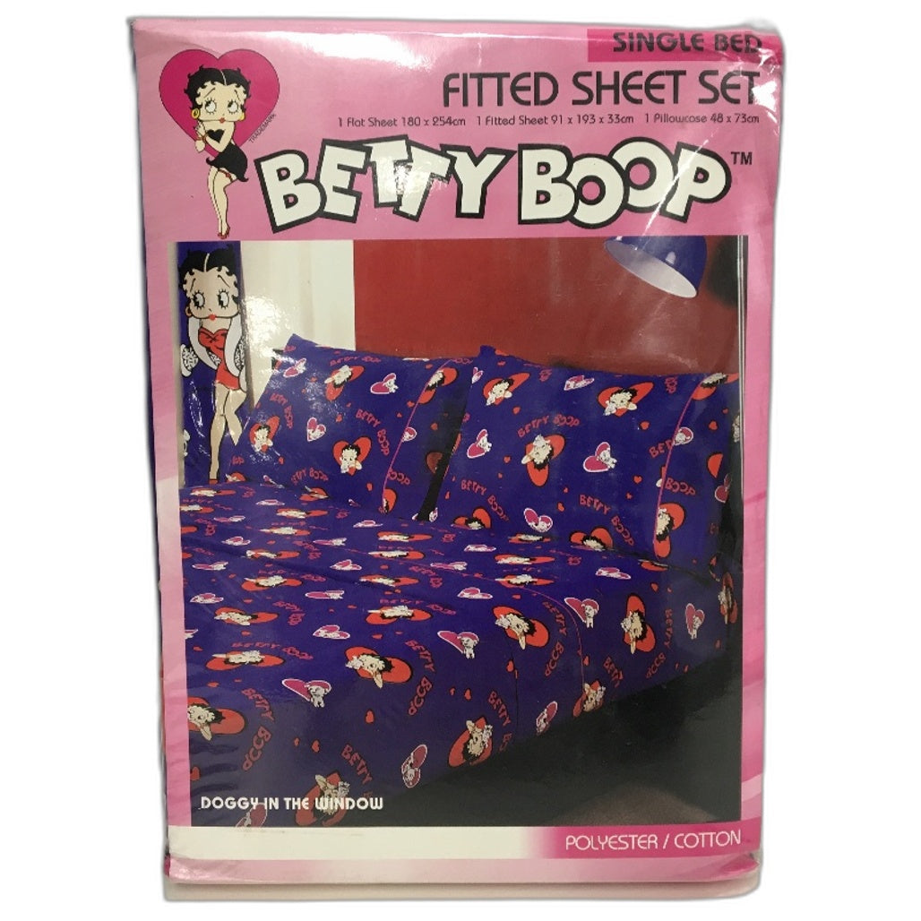 Betty Boop Purple Licenced Doggy In The Window Fitted Sheet Set SINGLE NEW