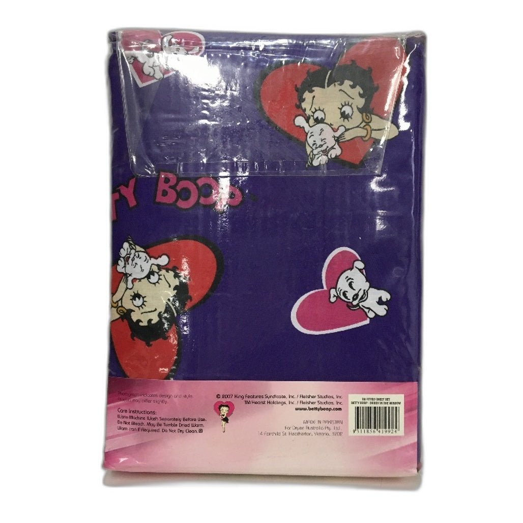 Betty Boop Purple Licenced Doggy In The Window Fitted Sheet Set SINGLE NEW