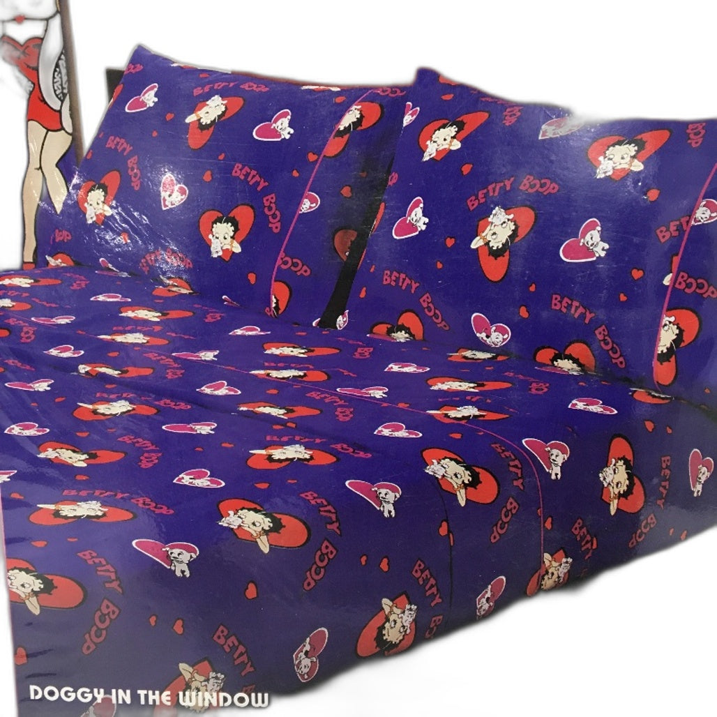 Betty Boop Purple Licenced Doggy In The Window Fitted Sheet Set SINGLE NEW