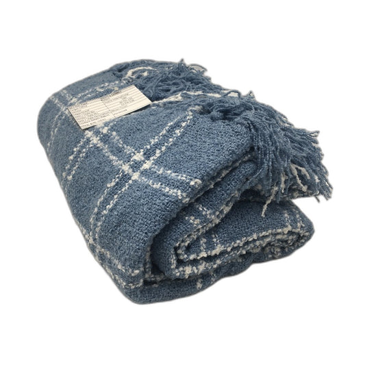 Target Blue Check Knit Style Tassled Edged Throw Rug Blanket 127 x 152cm NEW