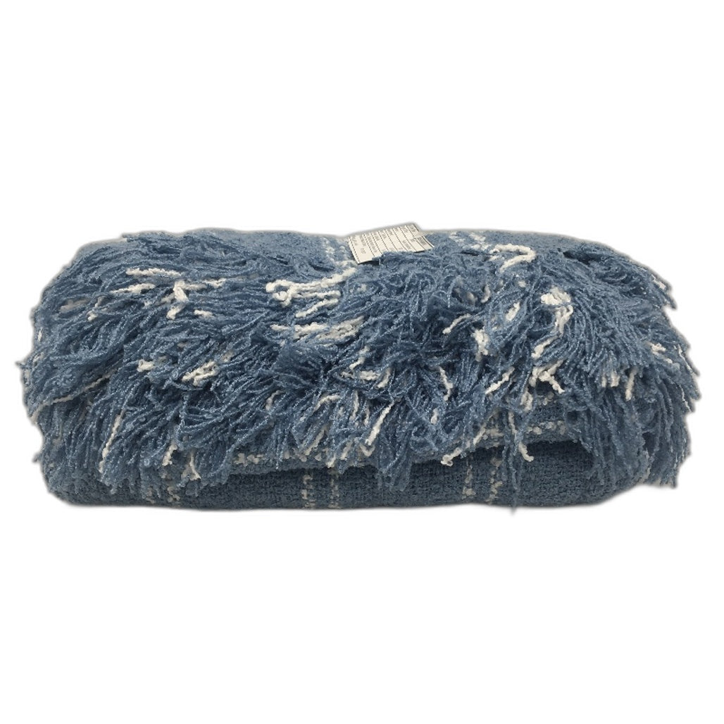 Target Blue Check Knit Style Tassled Edged Throw Rug Blanket 127 x 152cm NEW