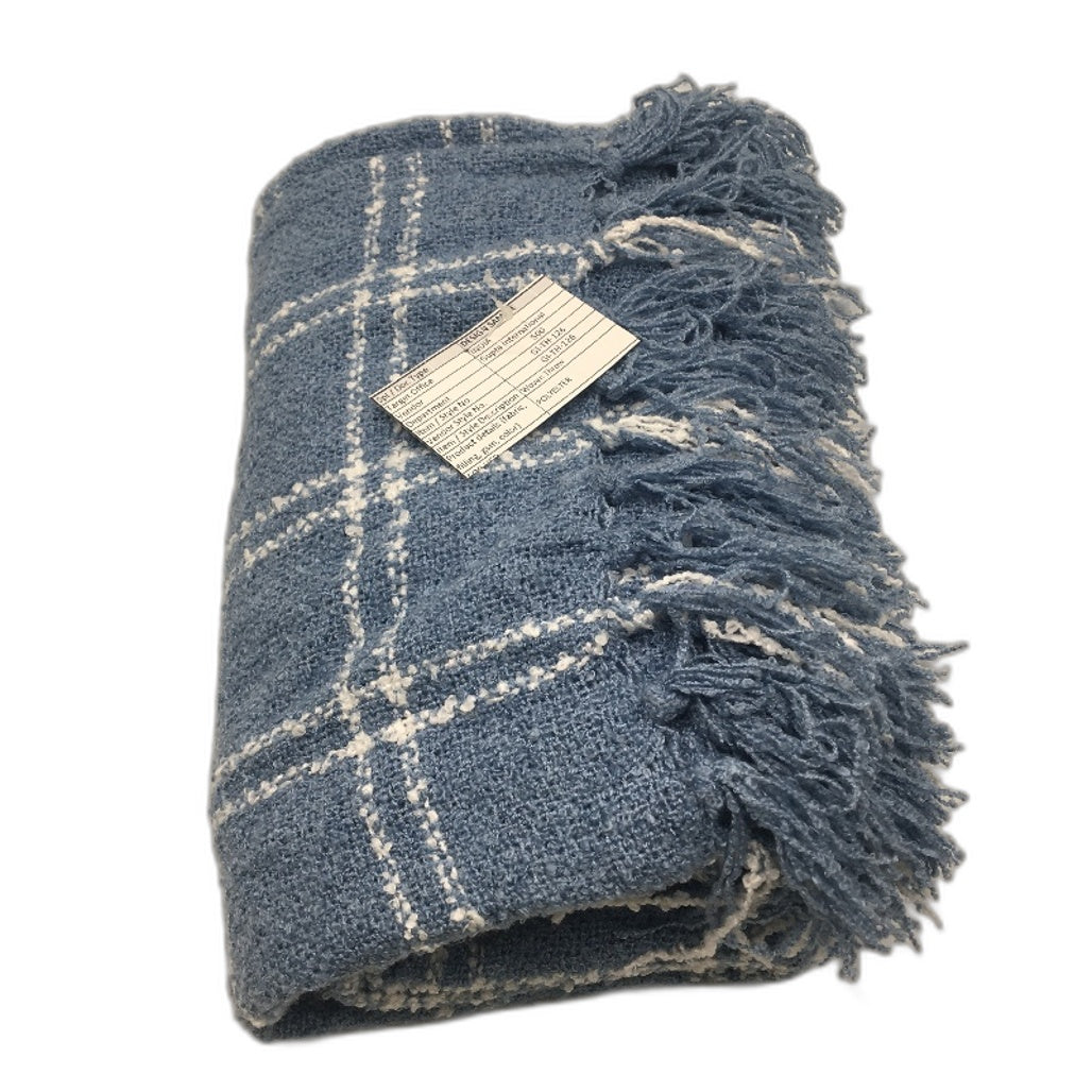 Target Blue Check Knit Style Tassled Edged Throw Rug Blanket 127 x 152cm NEW