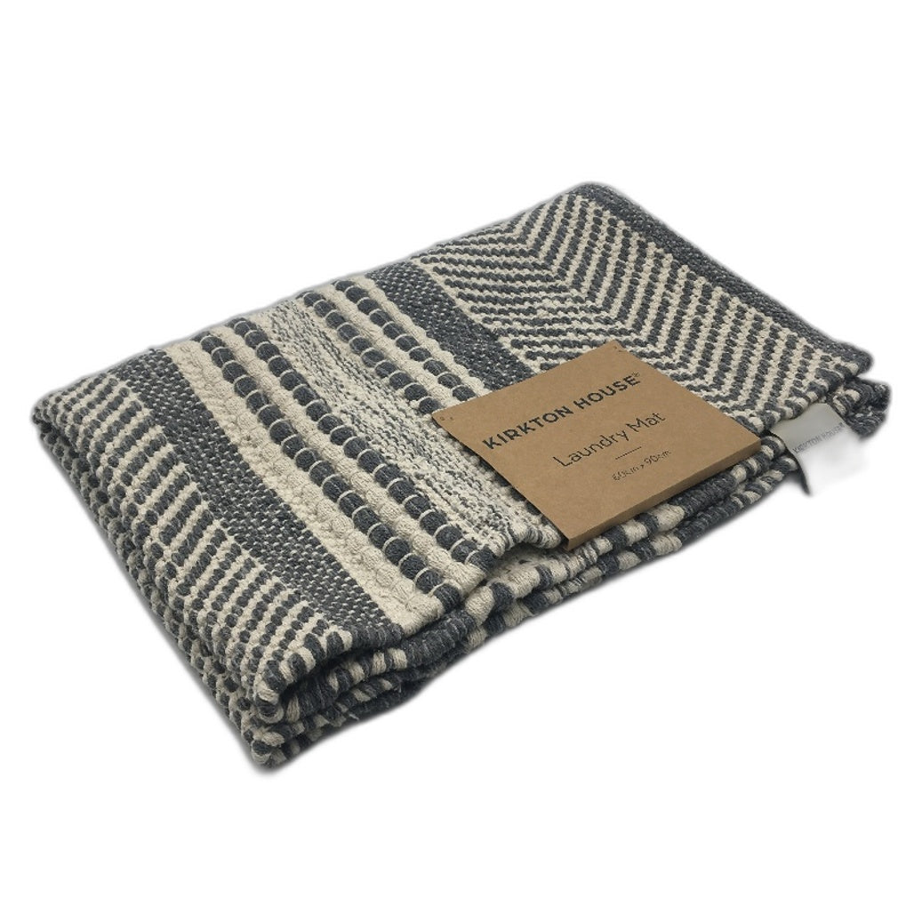 Kirkton House Grey Natural Textured Cotton Blend Laundry Mat 60 x 90cm NEW