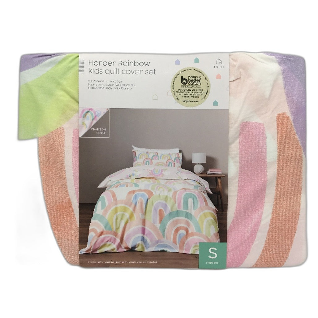 Target 250TC Cotton Harper Rainbow Kids Quilt Cover Set SINGLE Bed NEW