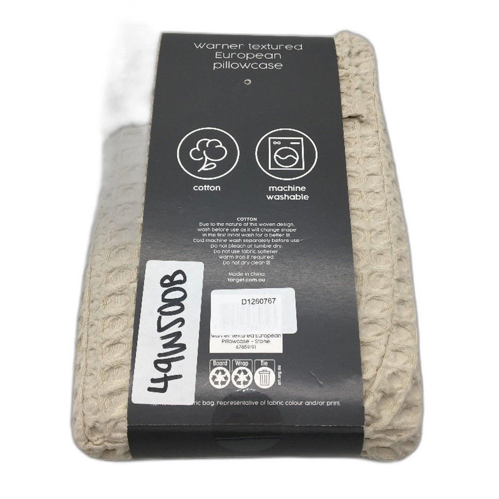 Target Stone Beige 250TC Warner Textured European Pillowcase 65cm NEW