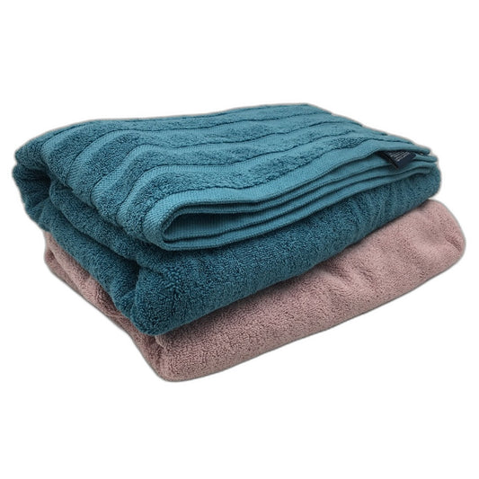 Kirkton House 2 Piece Mixed Style 100% Cotton Pink & Green Bath Sheet Set NEW