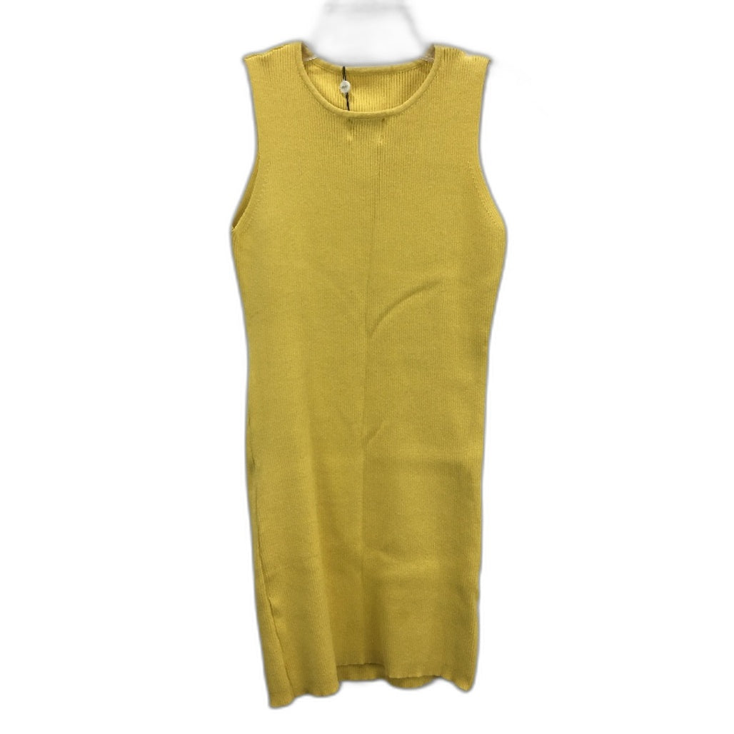 SNDYS 100% Cotton Marigold Yellow Stretch Ribbed Slim Fit Sleeveless Dress NEW