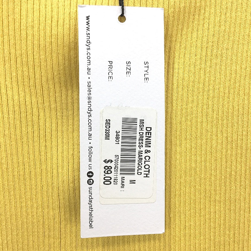 SNDYS 100% Cotton Marigold Yellow Stretch Ribbed Slim Fit Sleeveless Dress NEW