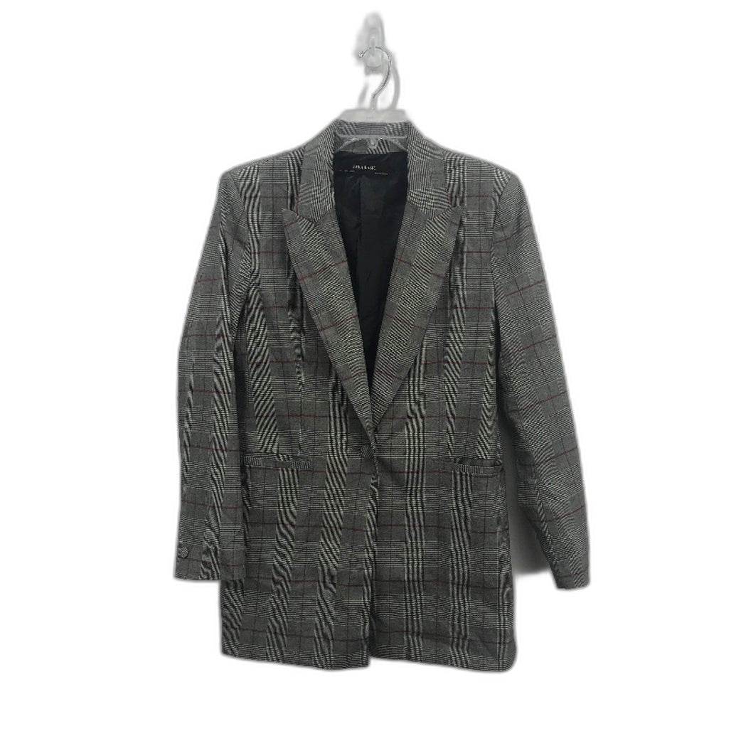 Zara Basic Black White Check Red Stripe Blazer Jacket Ladies Size L