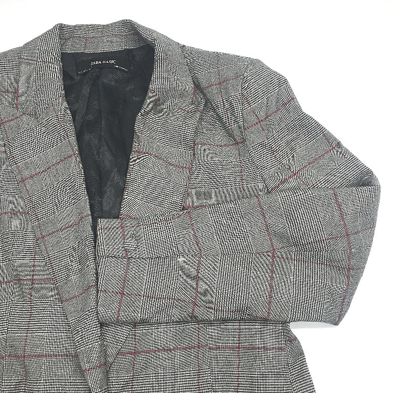 Zara Basic Black White Check Red Stripe Blazer Jacket Ladies Size L